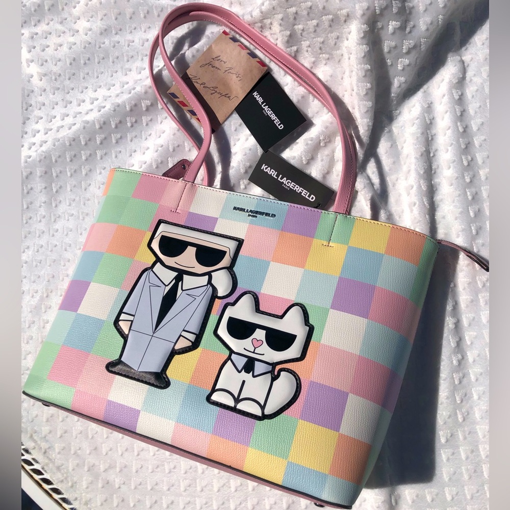 NWT KARL LAGERFELD Paris Maybelle Tote Shoulder Bag Blush Color Block